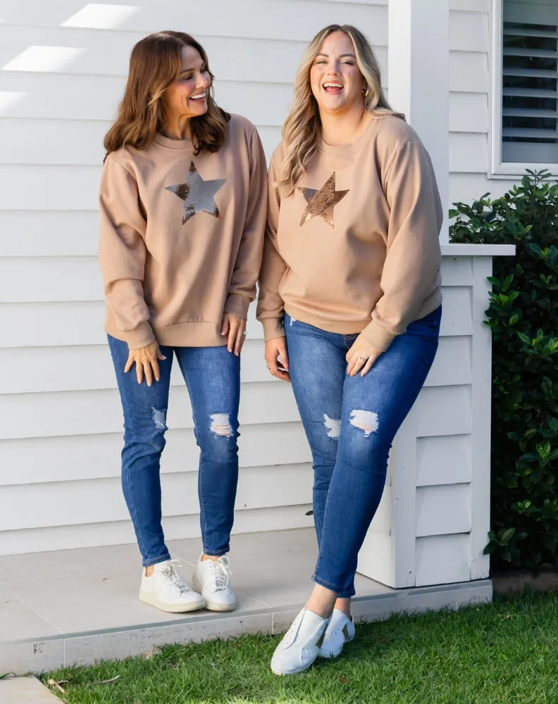 Star Sequin Fleece Sweat - Beige sold by Freez product image thumbnail 3