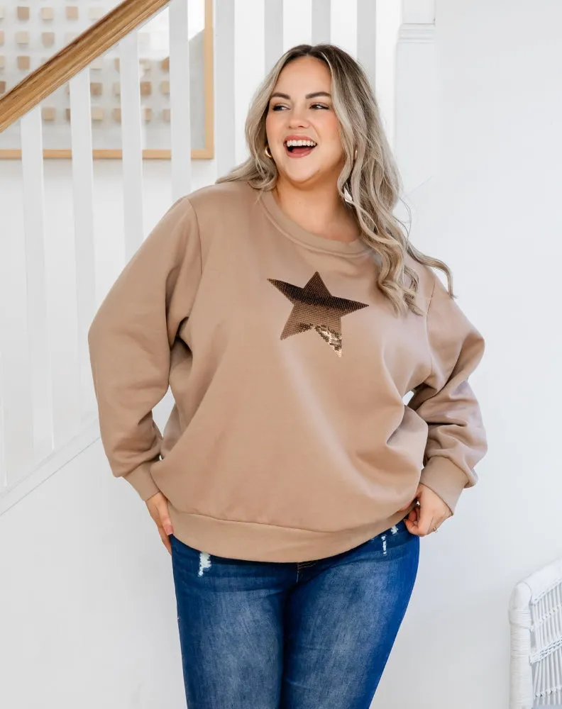 Star Sequin Fleece Sweat - Beige sold by Freez