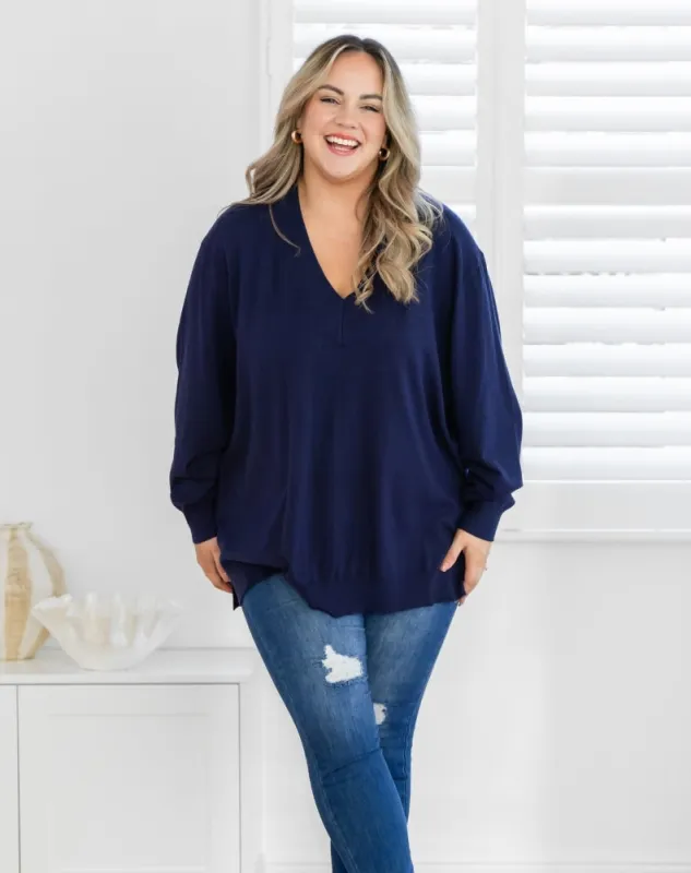 Angel V-Neck Knit - Navy made by Freez