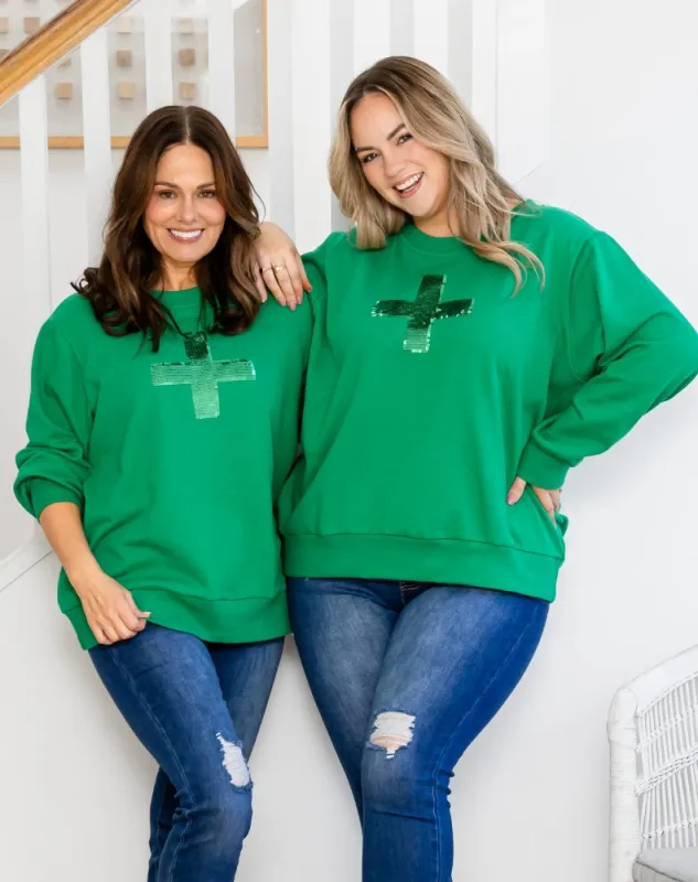 Sequin Cotton Sweater - Emerald sold by Freez