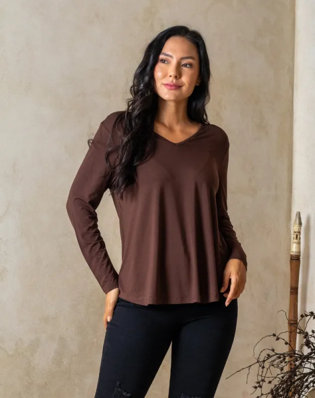Laney V Neck Tee - Chocolate made by Freez