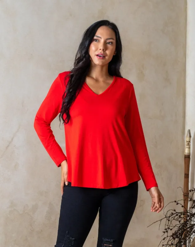 Laney V Neck Tee - Red made by Freez