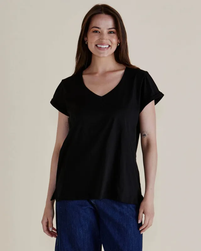 Ayla V-Neck Tee - Black sold by Freez