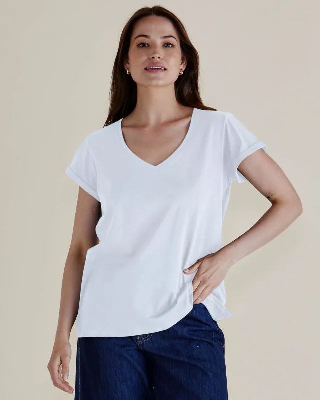 Ayla V-Neck Tee - White sold by Freez