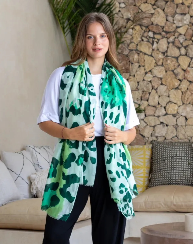 Animal Print Scarf - Green Leopard sold by Freez