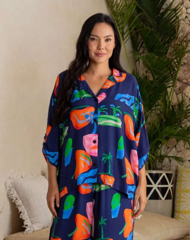 Luna Shirt - Navy sold by Freez