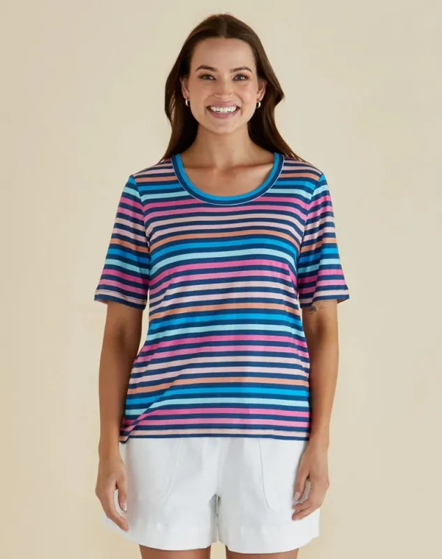Riley Tee - Multi Stripe Navy sold by Freez
