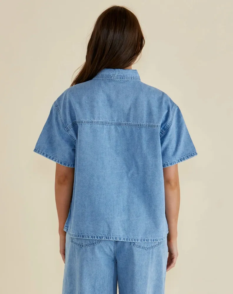 Saffra Short Sleeve Denim Shirt - Blue Denim sold by Freez product image thumbnail 5