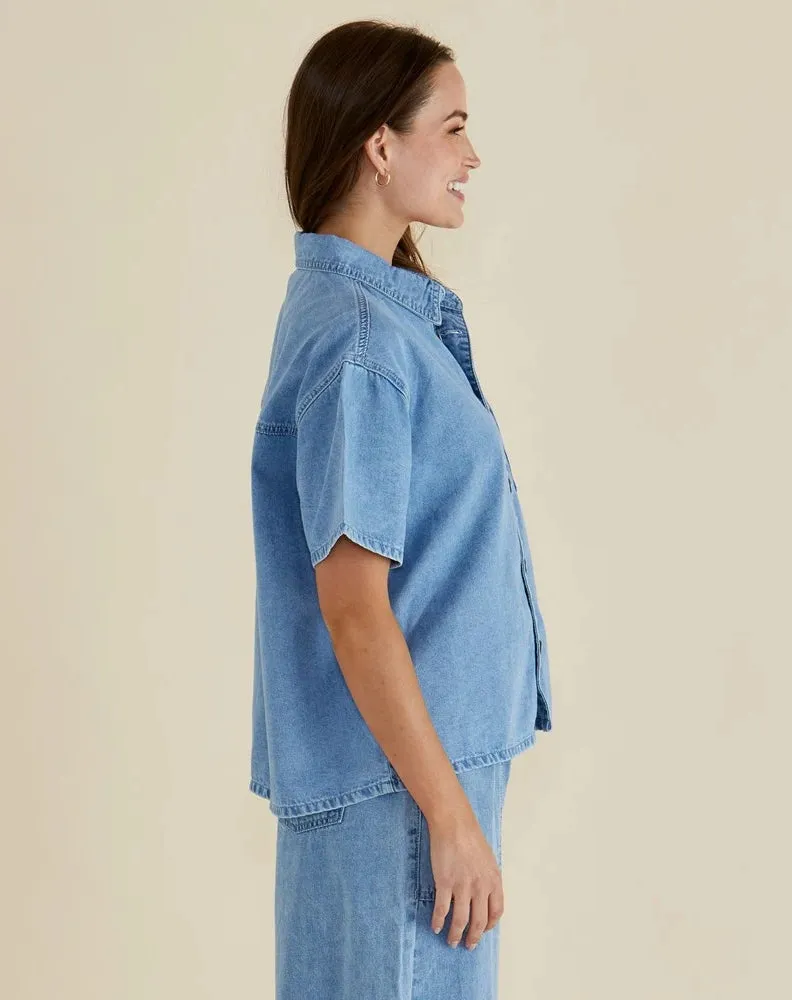 Saffra Short Sleeve Denim Shirt - Blue Denim sold by Freez product image thumbnail 3
