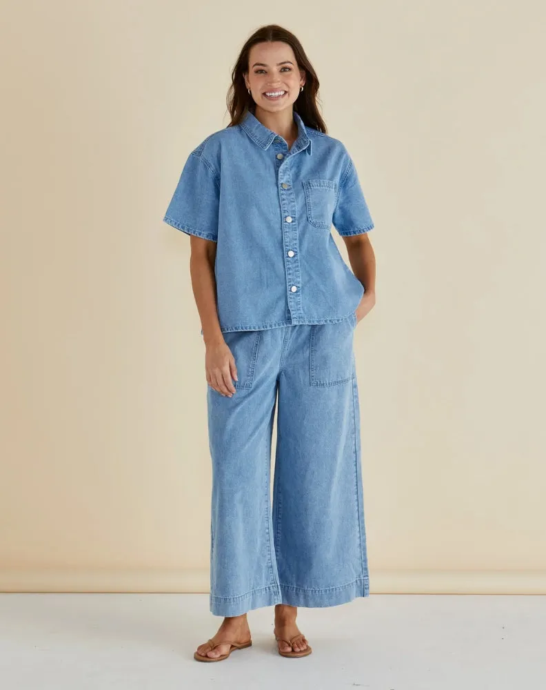 Saffra Short Sleeve Denim Shirt - Blue Denim sold by Freez product image thumbnail 2