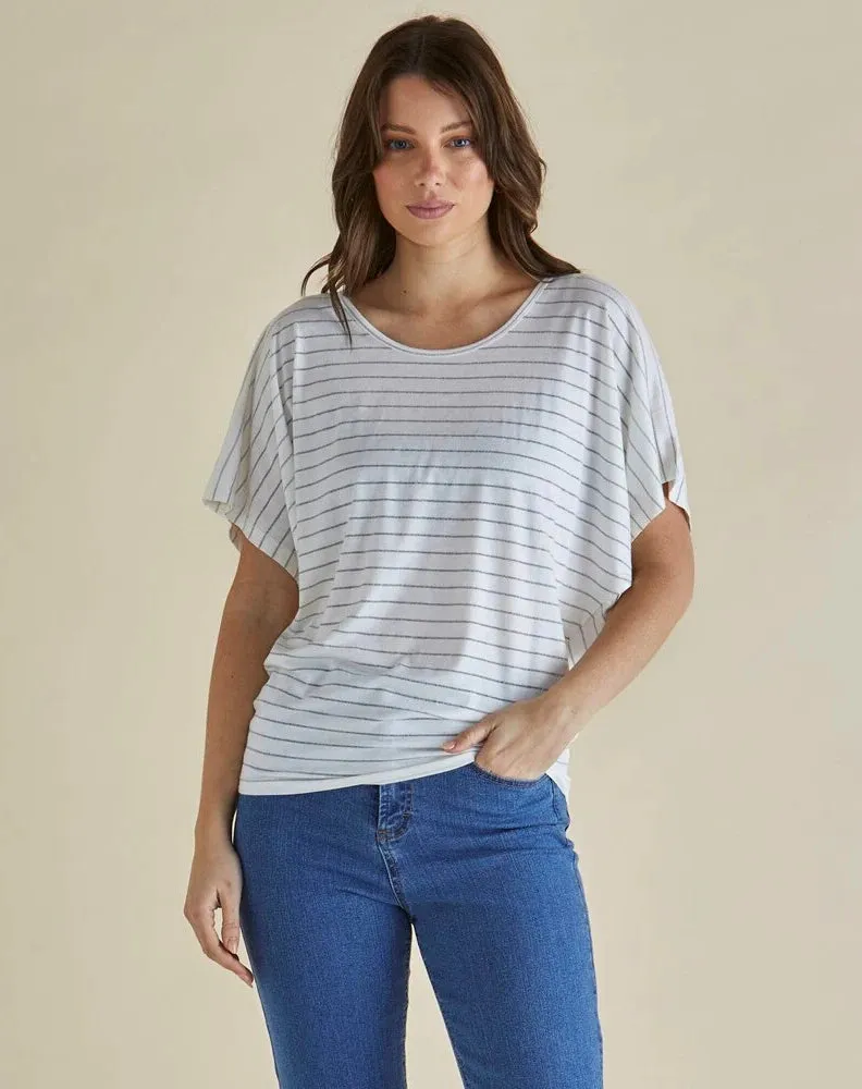 Maui Tee - White Lurex Stripe Multi sold by Freez