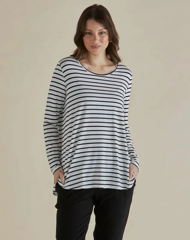 Yasmin Long Sleeve Top - Black/White Stripe sold by Freez