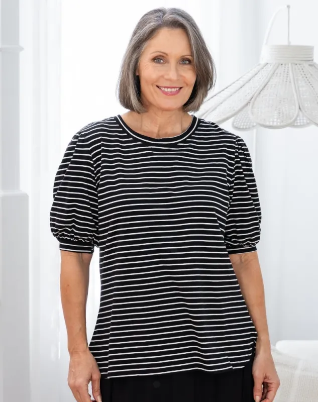 Phoebe Puff Sleeve Tee - Black Stripe sold by Freez