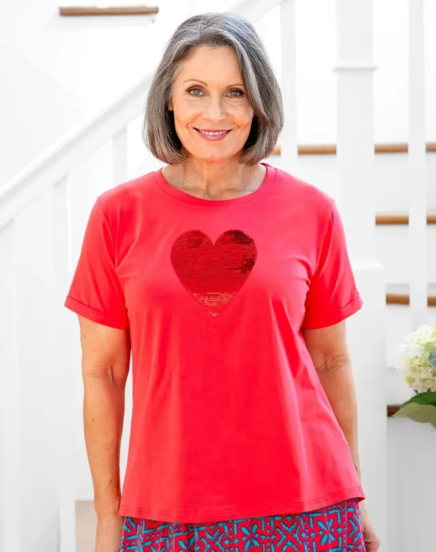 Heart Sequin Tee - Melon sold by Freez