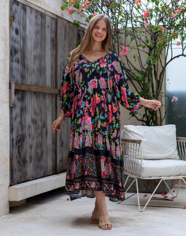 Jacinta Dress - Black Floral sold by Freez