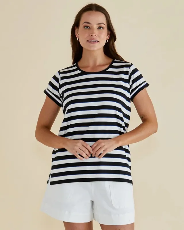 Caia Crew Tee - Blue/Black Stripe sold by Freez