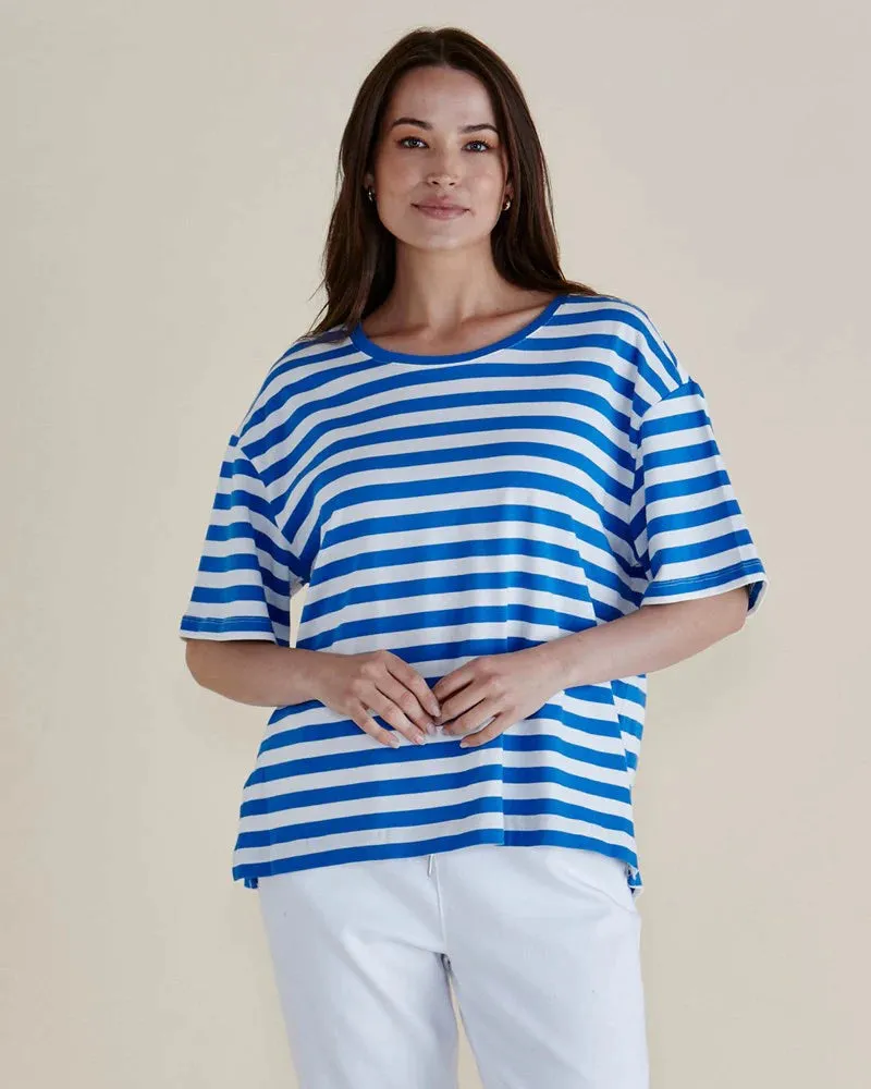 Relax Boxy Tee - Azure Blue Stripe sold by Freez
