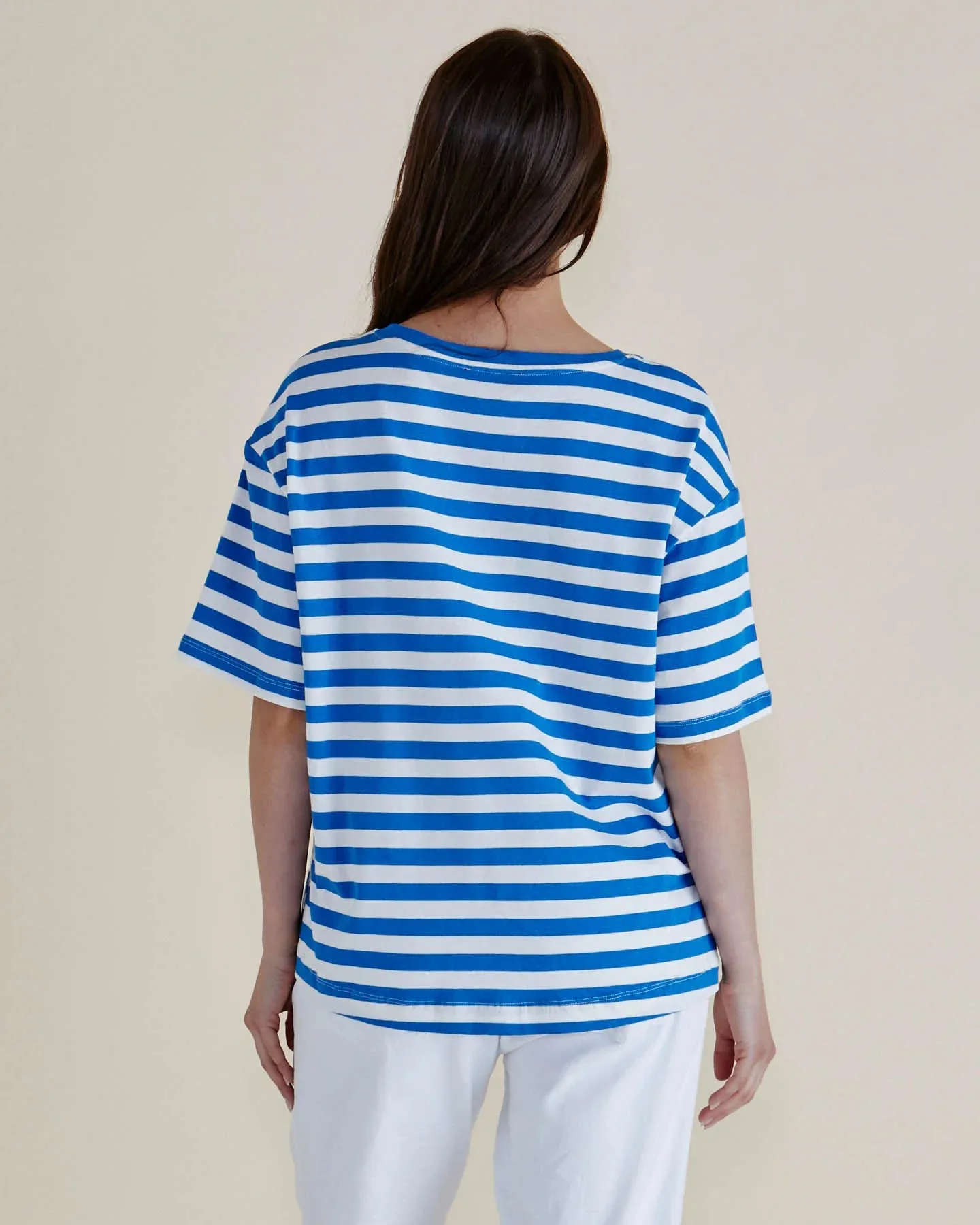 Relax Boxy Tee - Azure Blue Stripe sold by Freez product image thumbnail 3