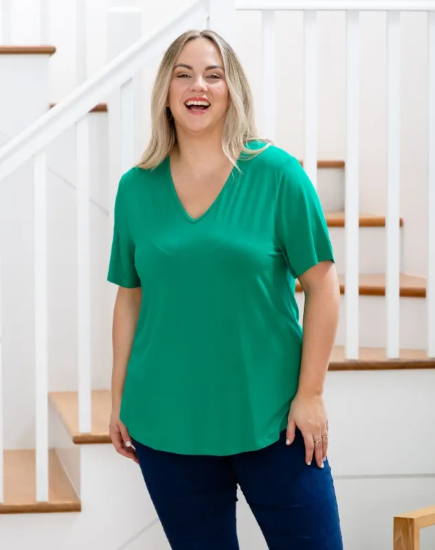 Elena V-Neck Tee - Emerald sold by Freez