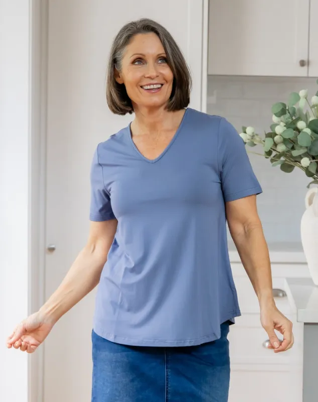 Elena V-Neck Tee - Denim sold by Freez