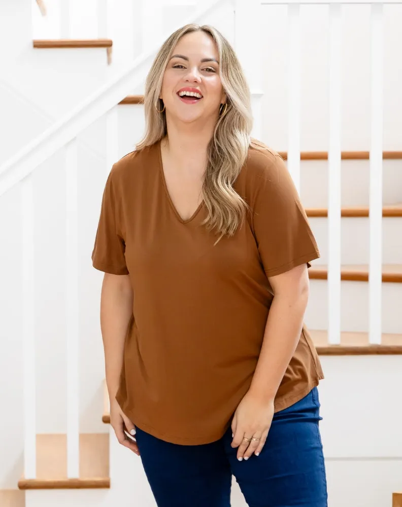 Elena V-Neck Tee - Nutmeg sold by Freez product image thumbnail 3