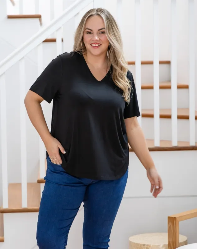 Elena V-Neck Tee - Black sold by Freez