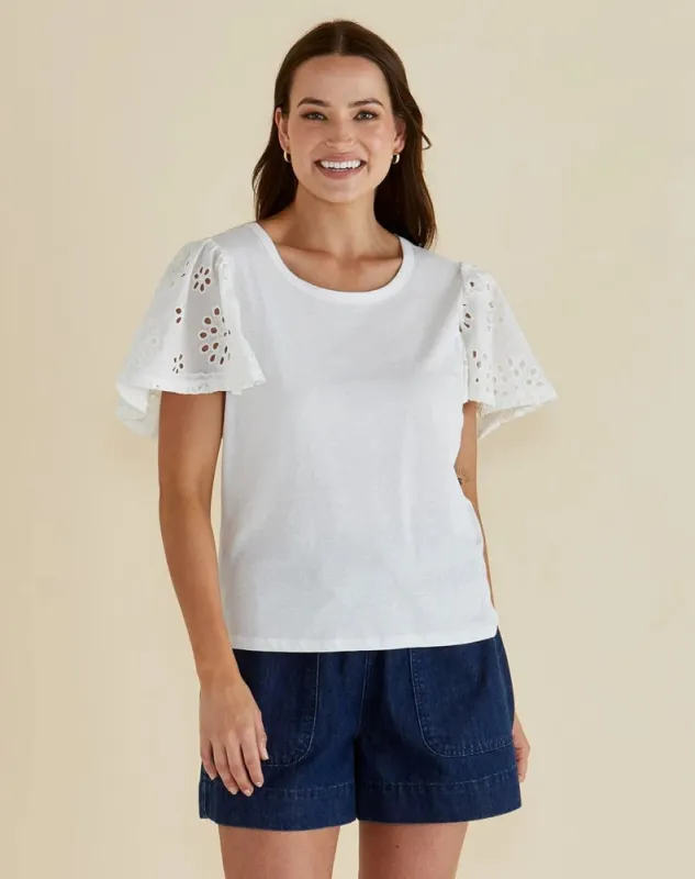 Lottie Embroidered Tee - White sold by Freez