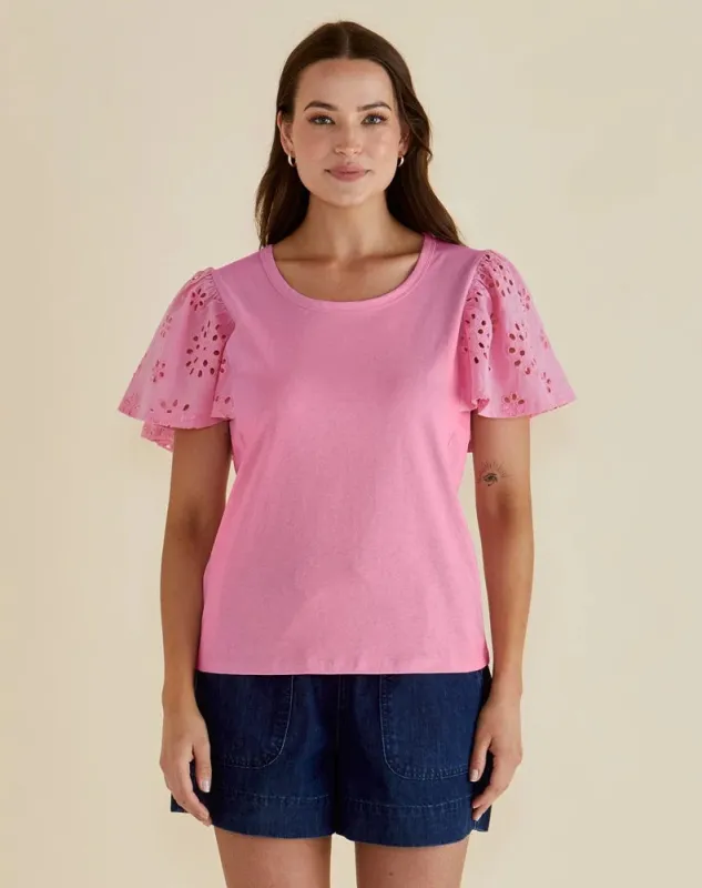 Lottie Embroidered Tee - Pink sold by Freez