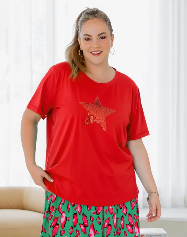 Star Sequin Tee - Red sold by Freez