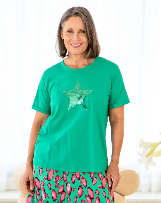 Star Sequin Tee - Green sold by Freez
