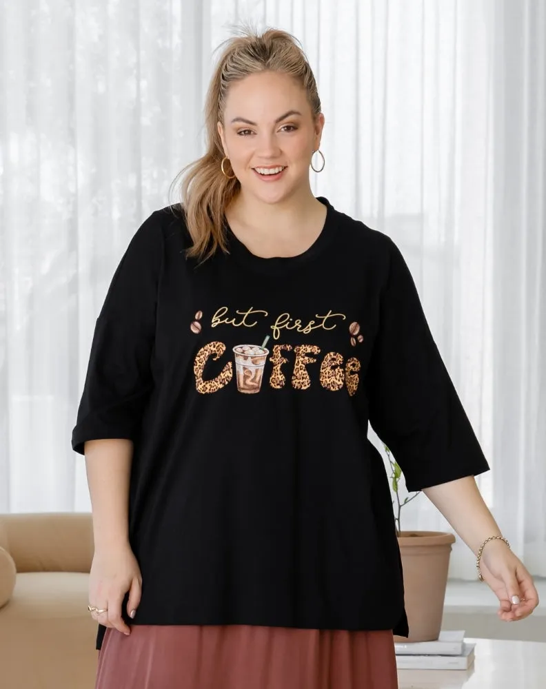 But First Coffee Oversized Tee sold by Freez