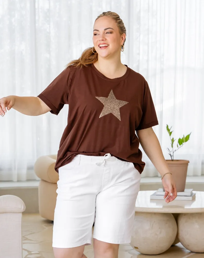 Star Sequin Tee - Coffee sold by Freez product image thumbnail 3