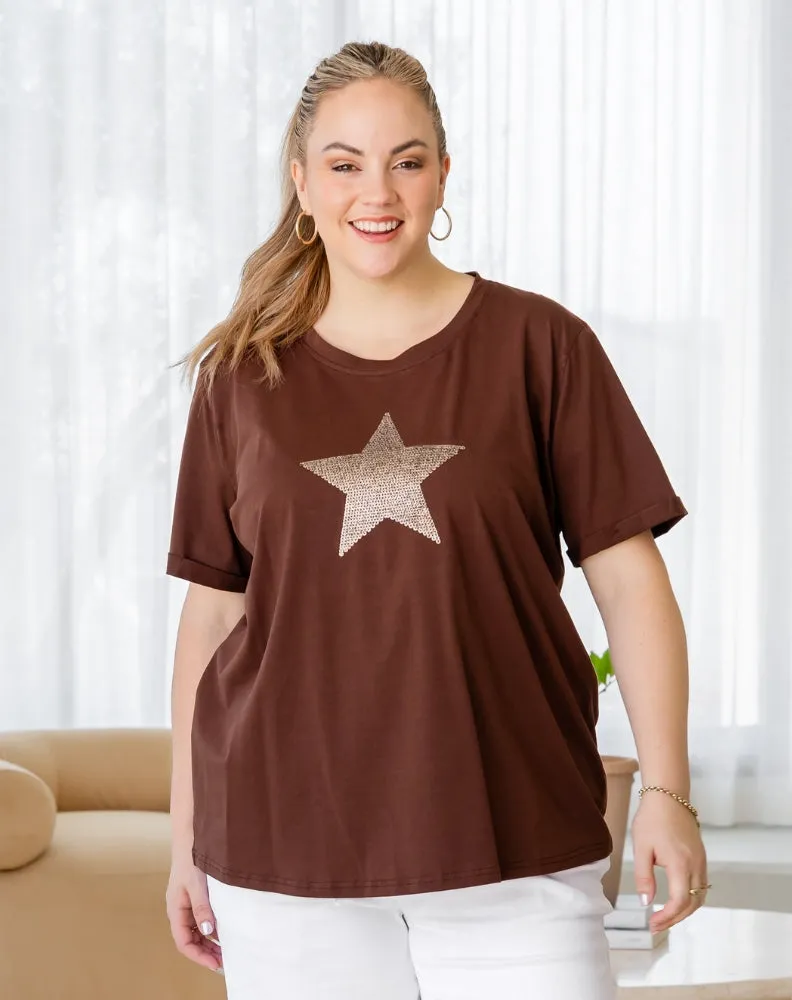 Star Sequin Tee - Coffee sold by Freez