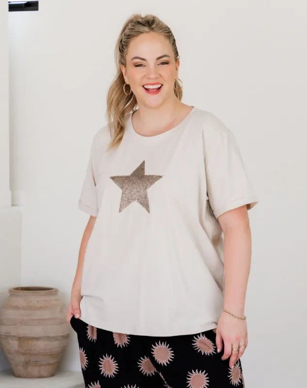 Star Sequin Tee - Beige sold by Freez