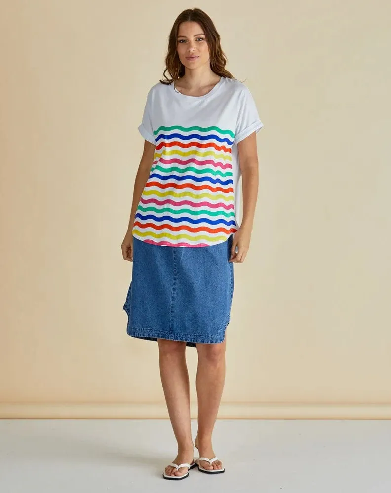 Hailey Short Sleeve Tee - Rainbow Wavy Stripe Multi sold by Freez product image thumbnail 2