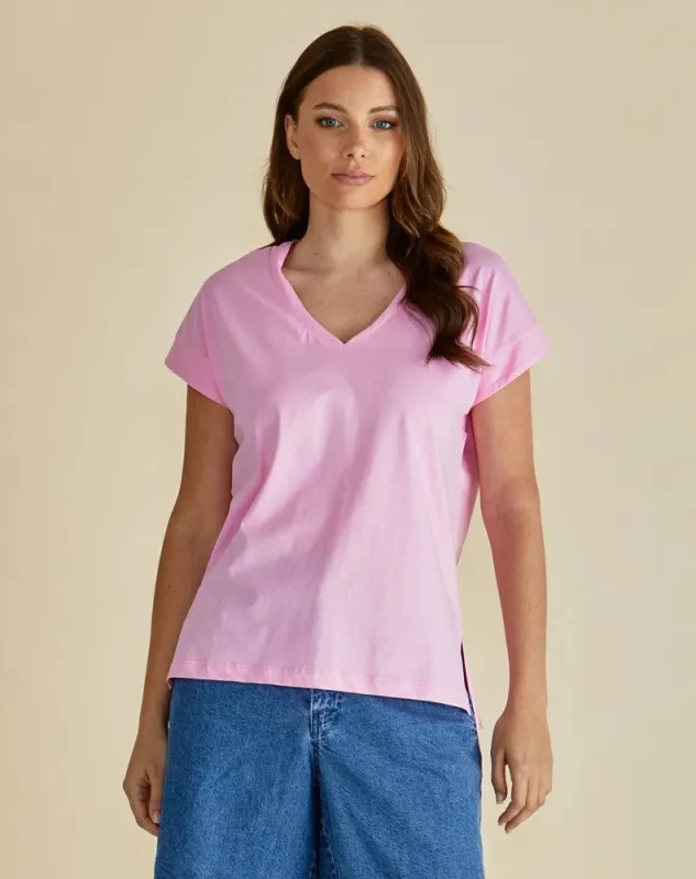 Tracy V-Neck Tee - Pink sold by Freez