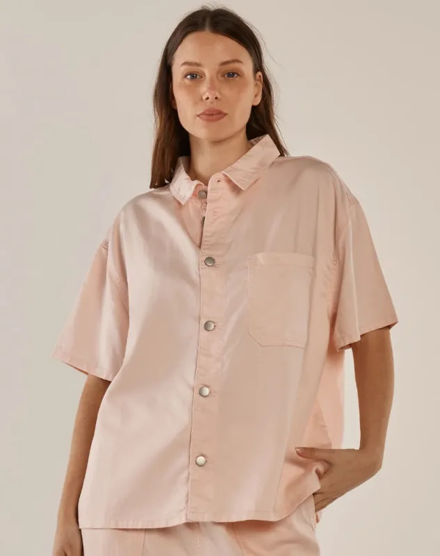 Saffra Short Sleeve Denim Shirt - Pink sold by Freez