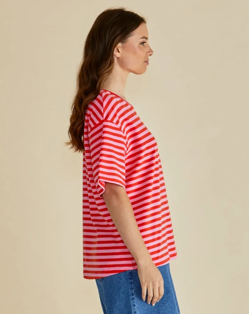 Relax Boxy Tee - Pink/Red Stripe Pink sold by Freez product image thumbnail 3