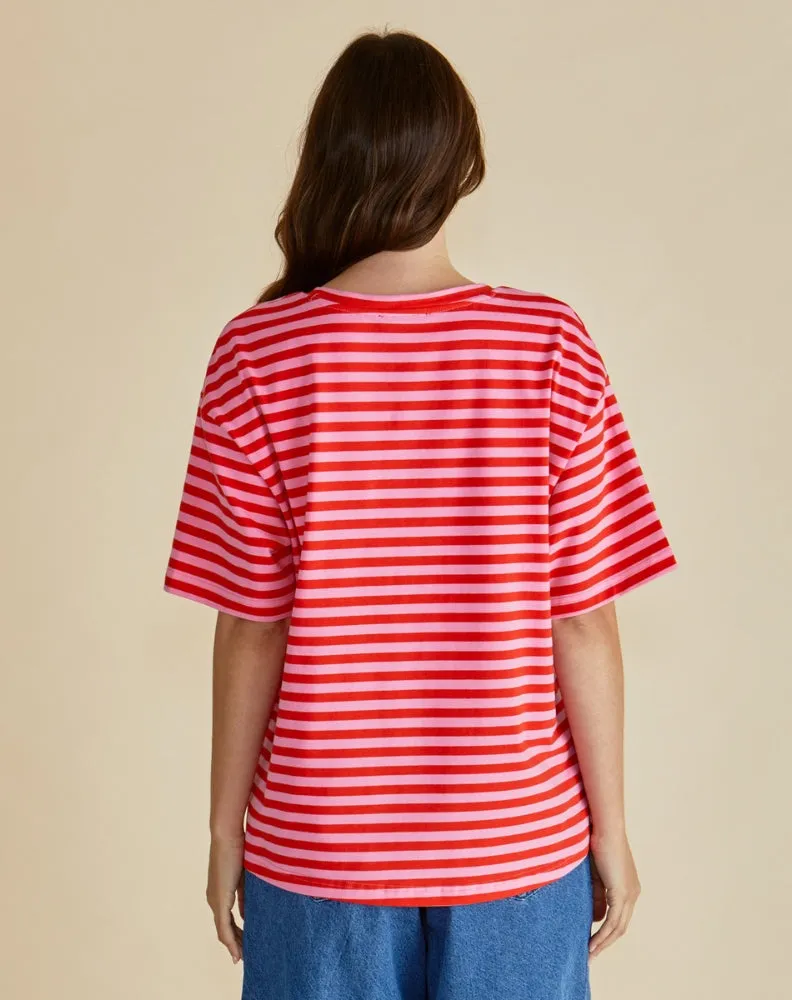 Relax Boxy Tee - Pink/Red Stripe Pink sold by Freez product image thumbnail 4