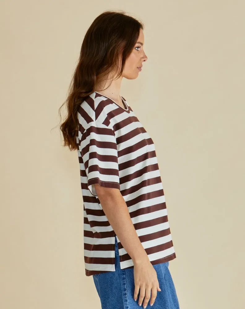 Relax Boxy Tee - Brown Stripe Brown sold by Freez product image thumbnail 2