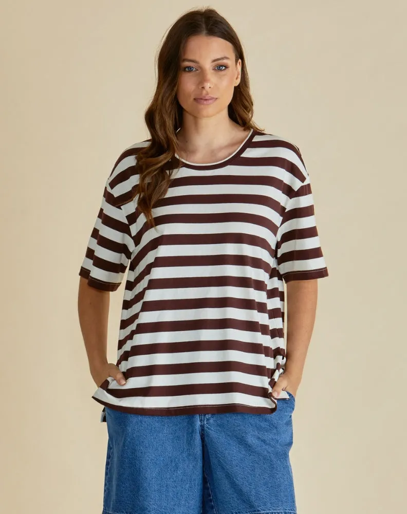 Relax Boxy Tee - Brown Stripe Brown sold by Freez