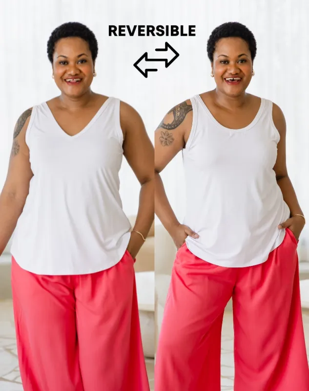 Elena Two-Way Neckline Tank – White sold by Freez