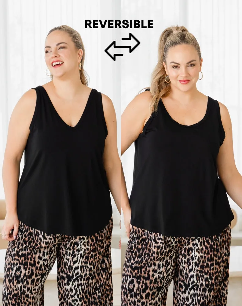 Elena Two-Way Neckline Tank – Black sold by Freez