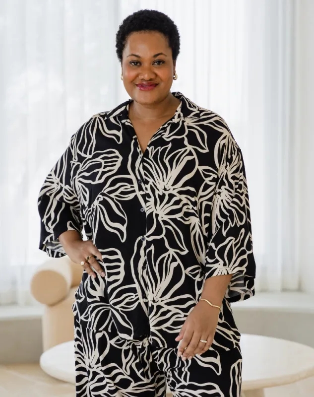 Millie Oversized Top - Midnight Palm made by Freez