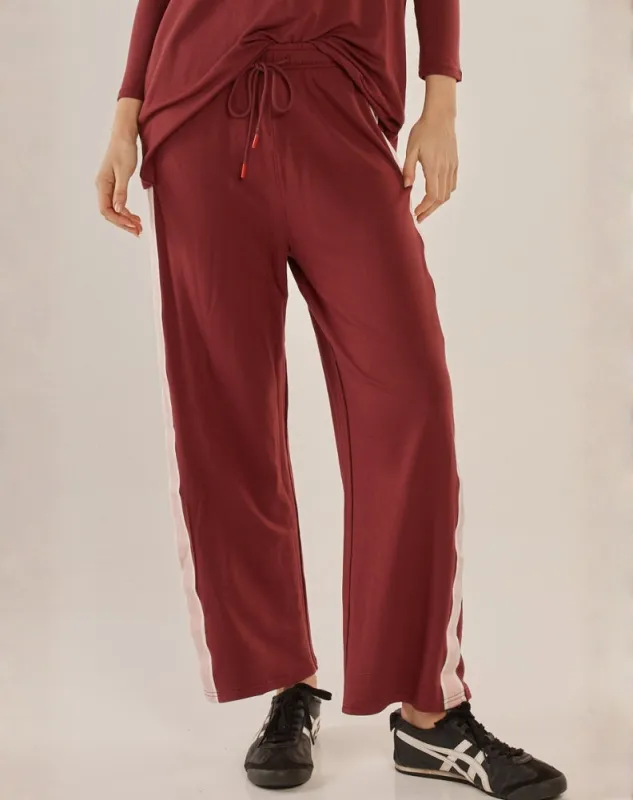 Evelyn Wide Leg Jogger - Burgandy Red made by Freez