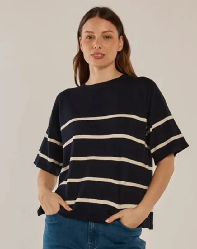 Bailey Boxy Top - Navy/Cream made by Freez