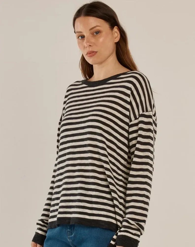 Natasha Knit Top - Black/Off White Stripe Navy sold by Freez product image thumbnail 2