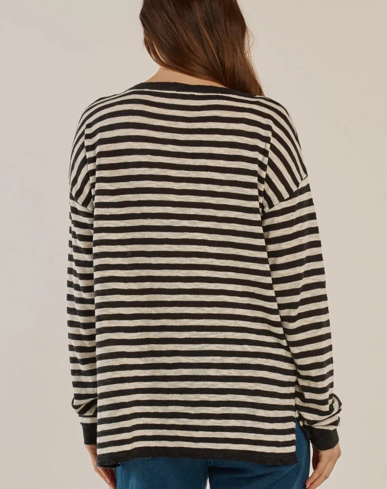 Natasha Knit Top - Black/Off White Stripe Navy sold by Freez product image thumbnail 3