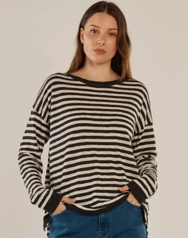 Natasha Knit Top - Black/Off White Stripe Navy made by Freez