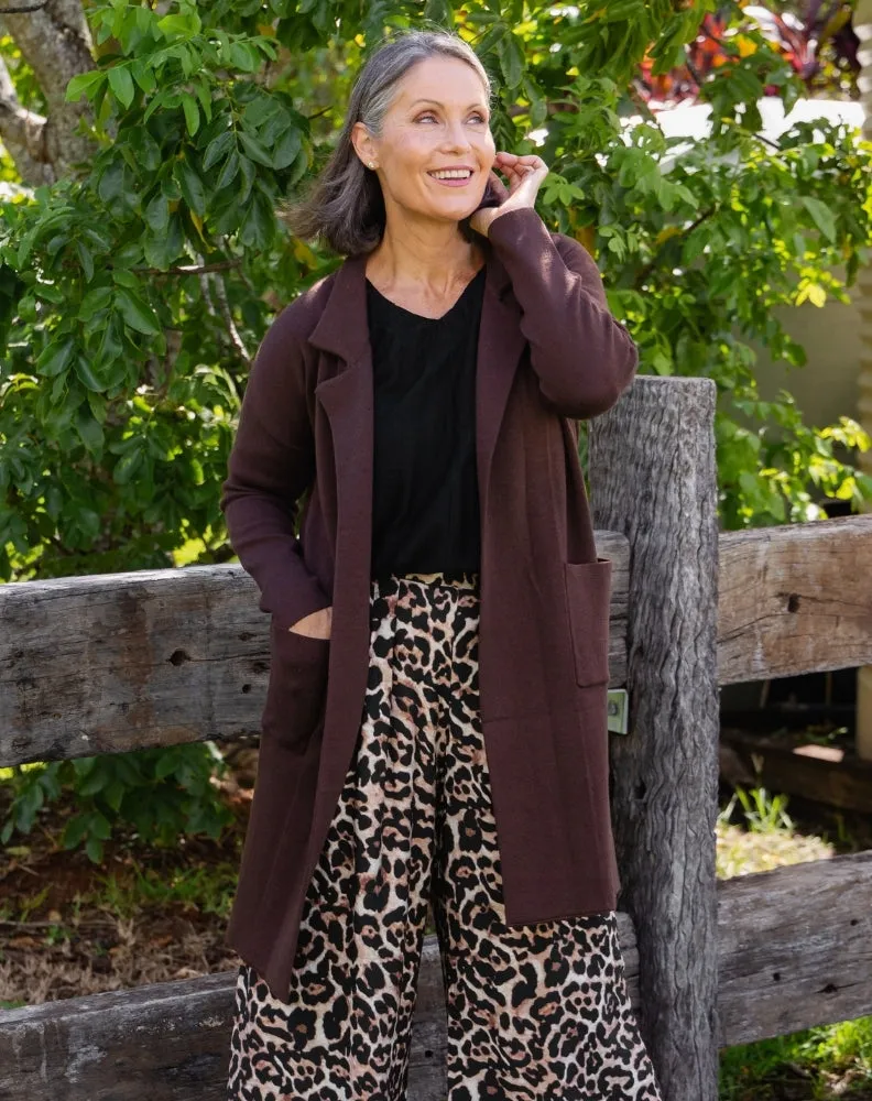 Chloe Knit Coatigan Chocolate sold by Freez